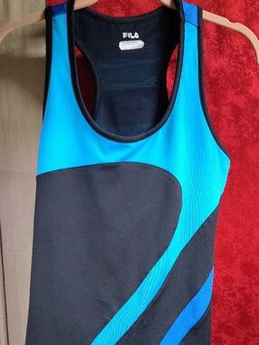 FILA Women’s Black & Aqua Performance Swim Rash Guard Singlet